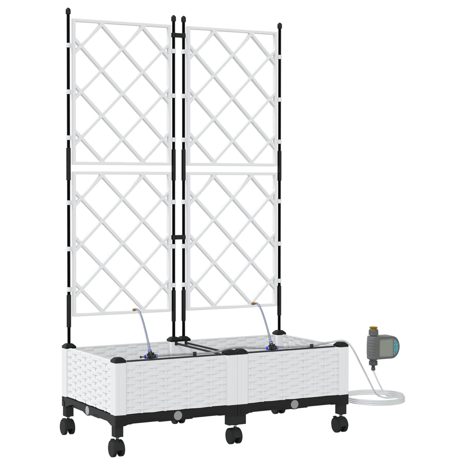 Tuin Pot met Irrigatie en Wielen 2 st Wit 80 x 40 x 132 cm PP