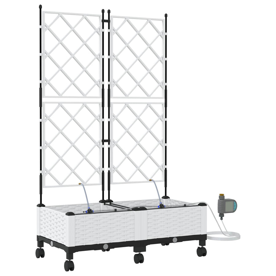 Tuin Pot met Irrigatie en Wielen 2 st Wit 80 x 40 x 132 cm PP