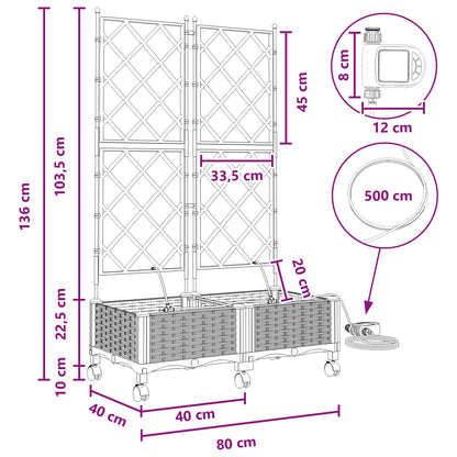 Tuin Pot met Irrigatie en Wielen 2 st Wit 80 x 40 x 132 cm PP