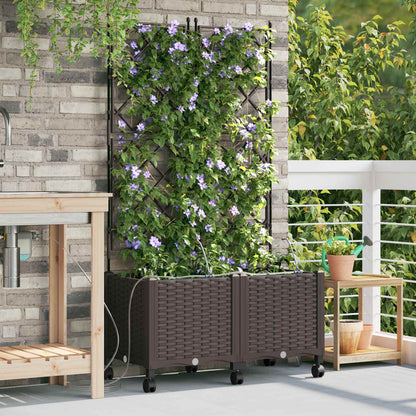 Tuin Pot met Irrigatie en Wielen 2 st Bruin 80 x 40 x 148 cm PP