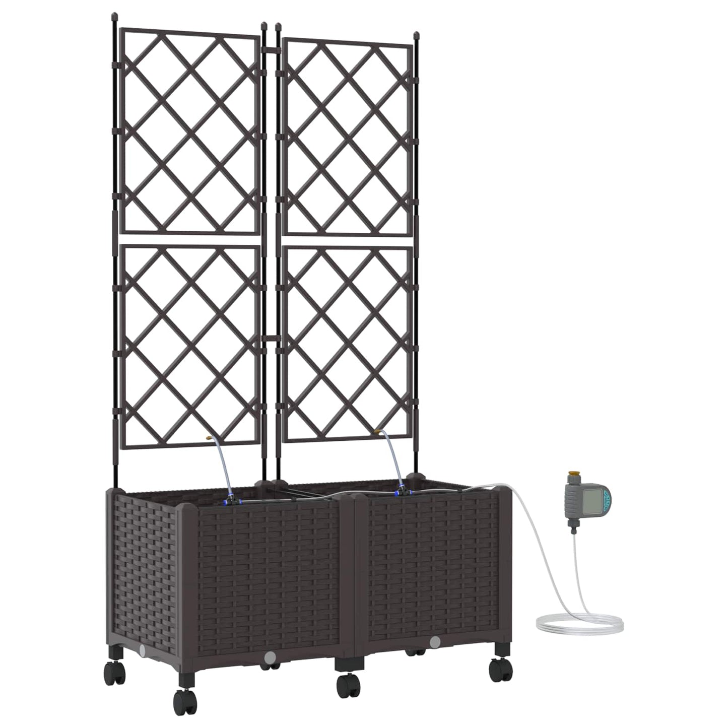 Tuin Pot met Irrigatie en Wielen 2 st Bruin 80 x 40 x 148 cm PP