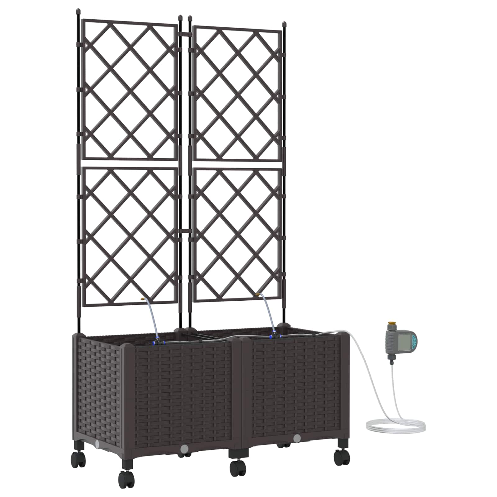 Tuin Pot met Irrigatie en Wielen 2 st Bruin 80 x 40 x 148 cm PP