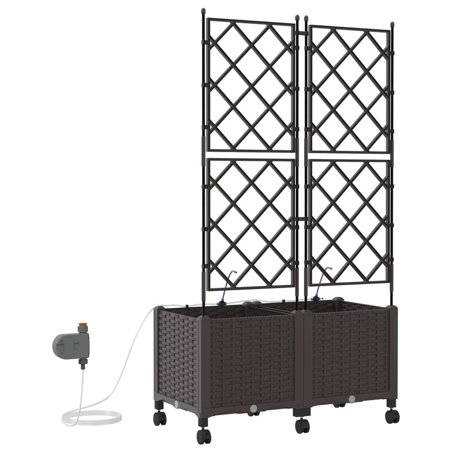 Tuin Pot met Irrigatie en Wielen 2 st Bruin 80 x 40 x 148 cm PP