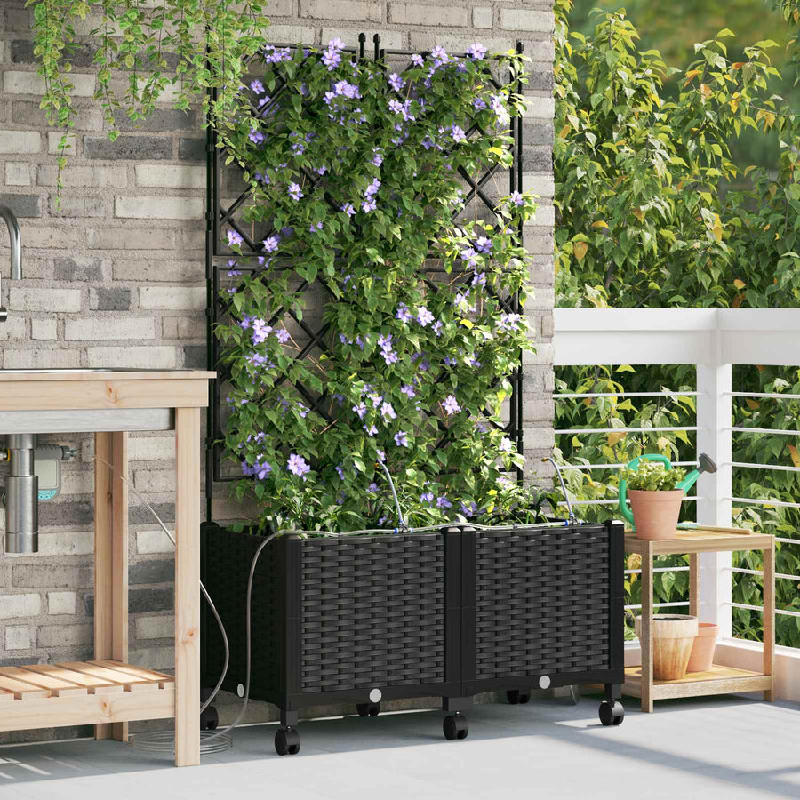 Tuin Pot met Irrigatie en Wielen 2 st Zwart 80 x 40 x 148 cm PP