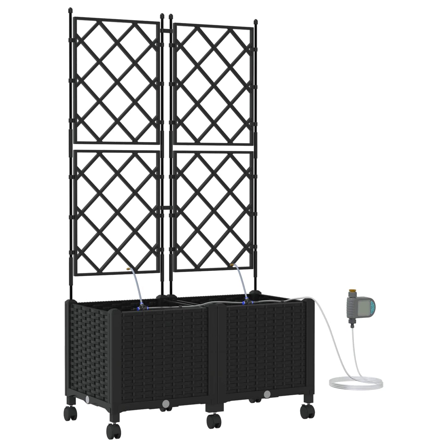Tuin Pot met Irrigatie en Wielen 2 st Zwart 80 x 40 x 148 cm PP