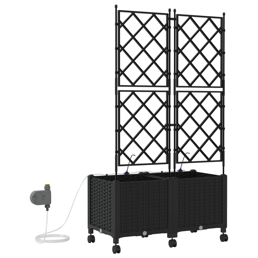 Tuin Pot met Irrigatie en Wielen 2 st Zwart 80 x 40 x 148 cm PP