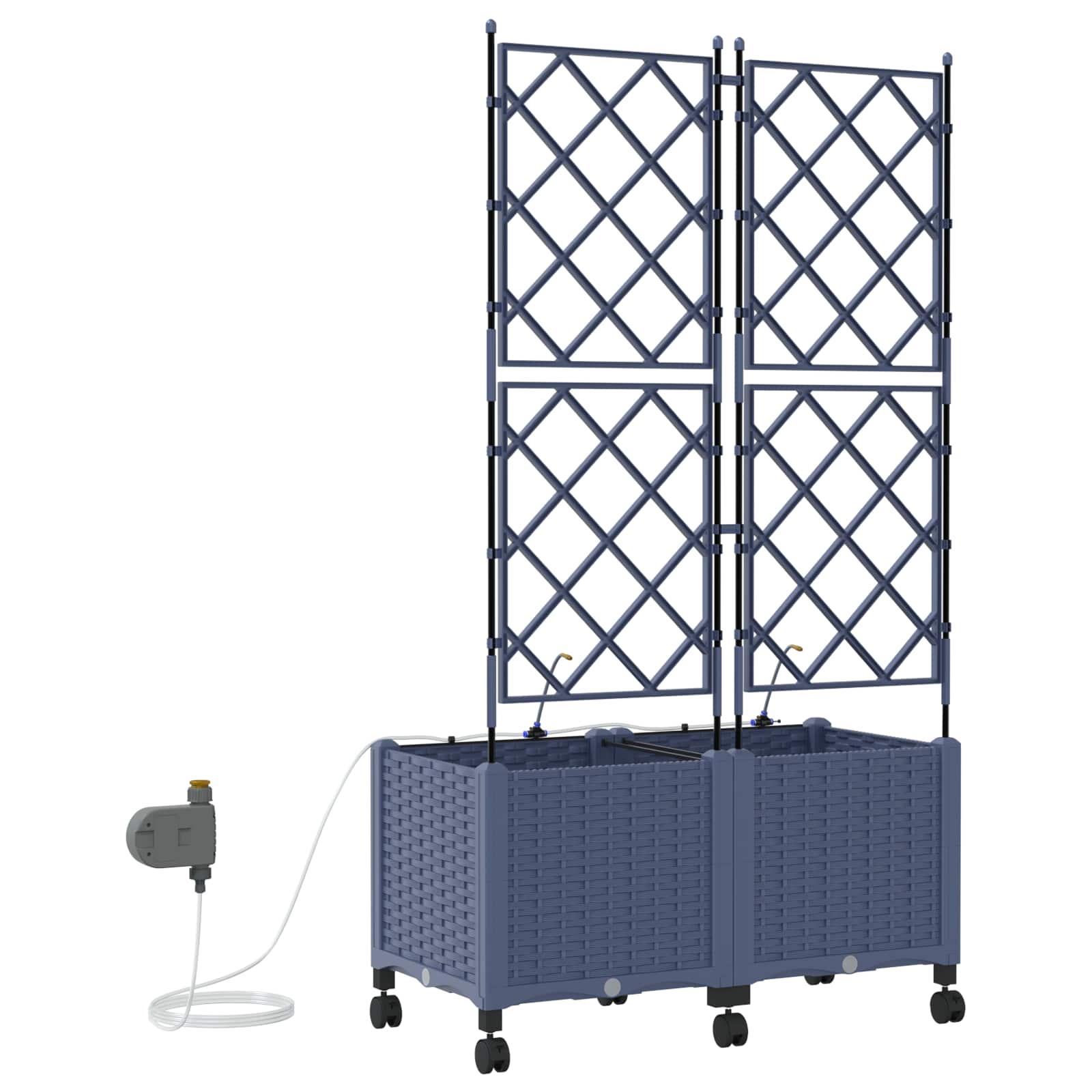 Tuin Pot met Irrigatie en Wielen 2 st Grijs 80 x 40 x 148 cm PP