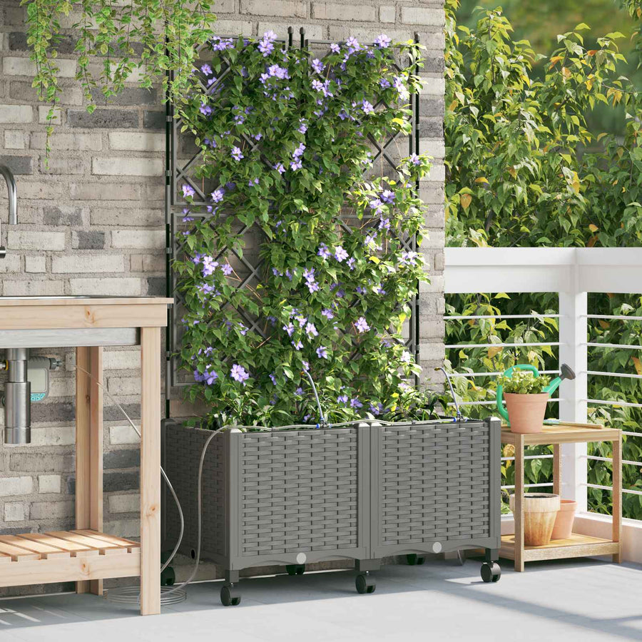 Tuin Pot met Irrigatie en Wielen 2 st Lichtgrijs PP