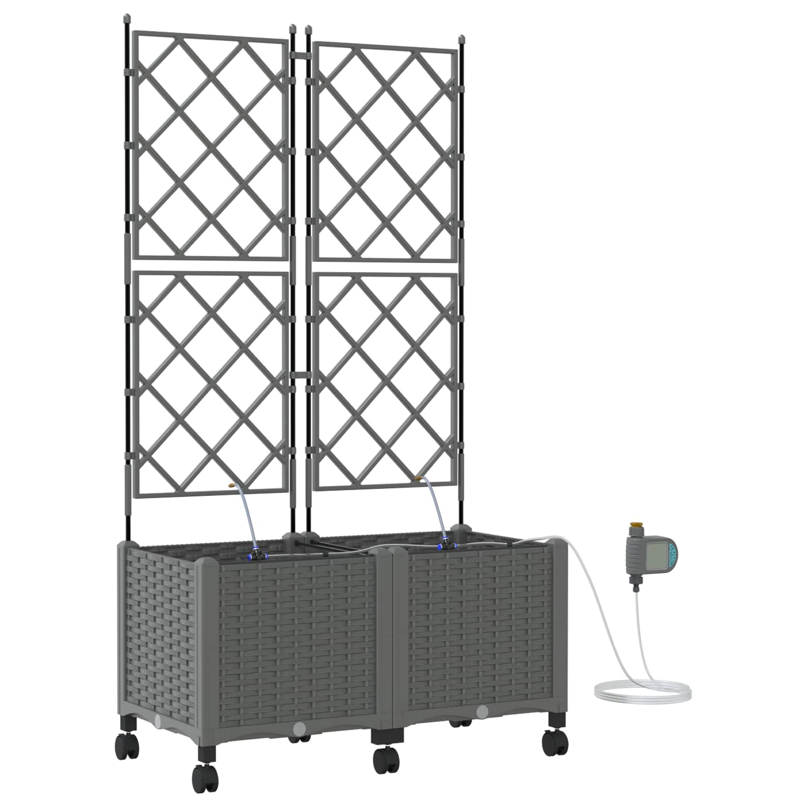 Tuin Pot met Irrigatie en Wielen 2 st Lichtgrijs PP