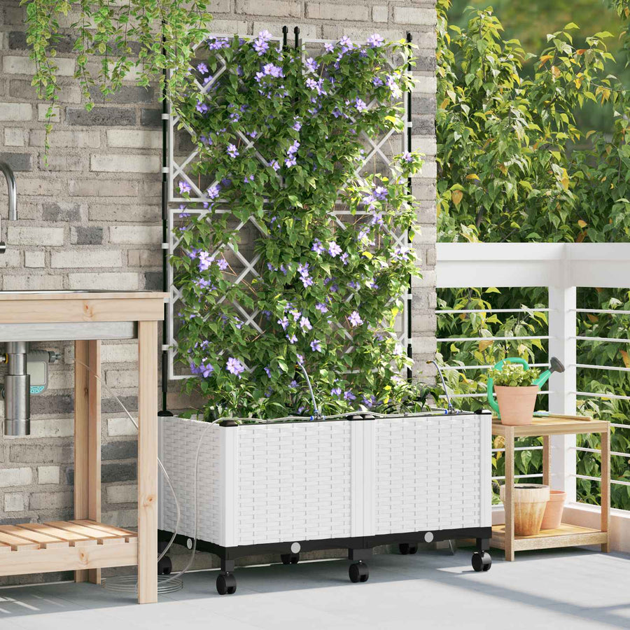 Tuin Pot met Irrigatie en Wielen 2 st Wit 80 x 40 x 148 cm PP
