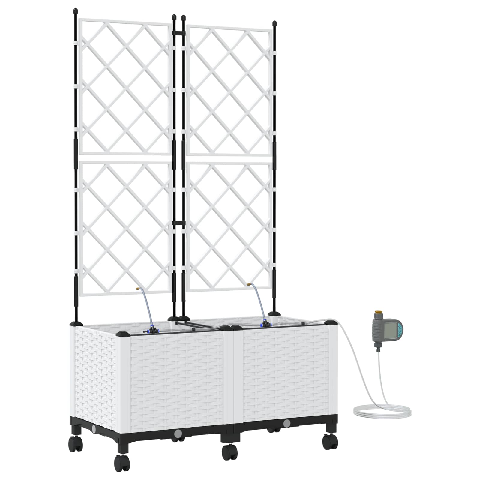 Tuin Pot met Irrigatie en Wielen 2 st Wit 80 x 40 x 148 cm PP