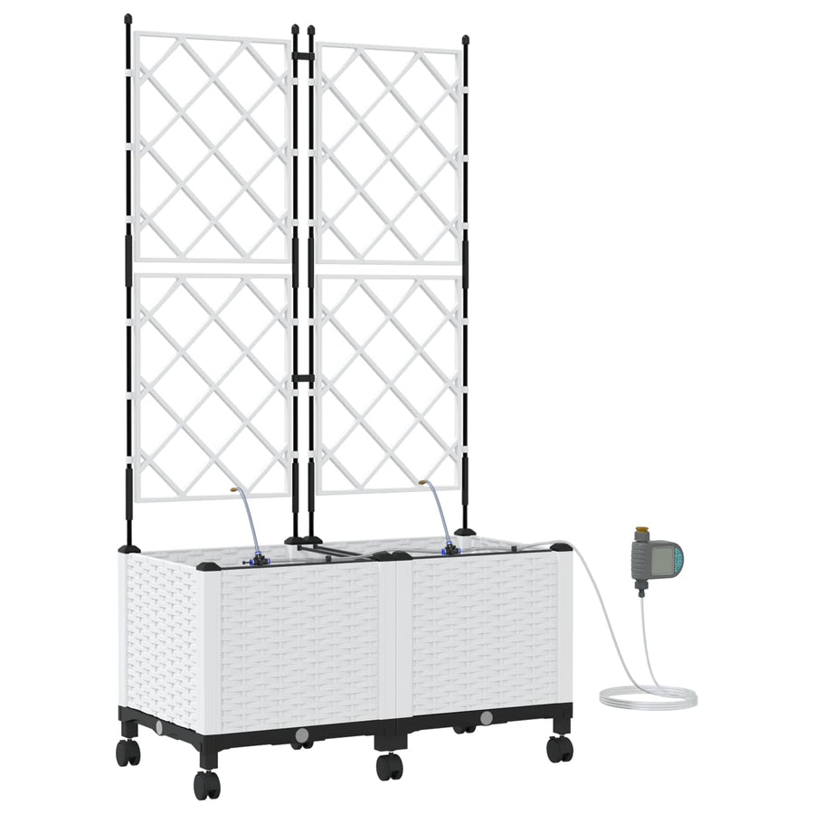 Tuin Pot met Irrigatie en Wielen 2 st Wit 80 x 40 x 148 cm PP