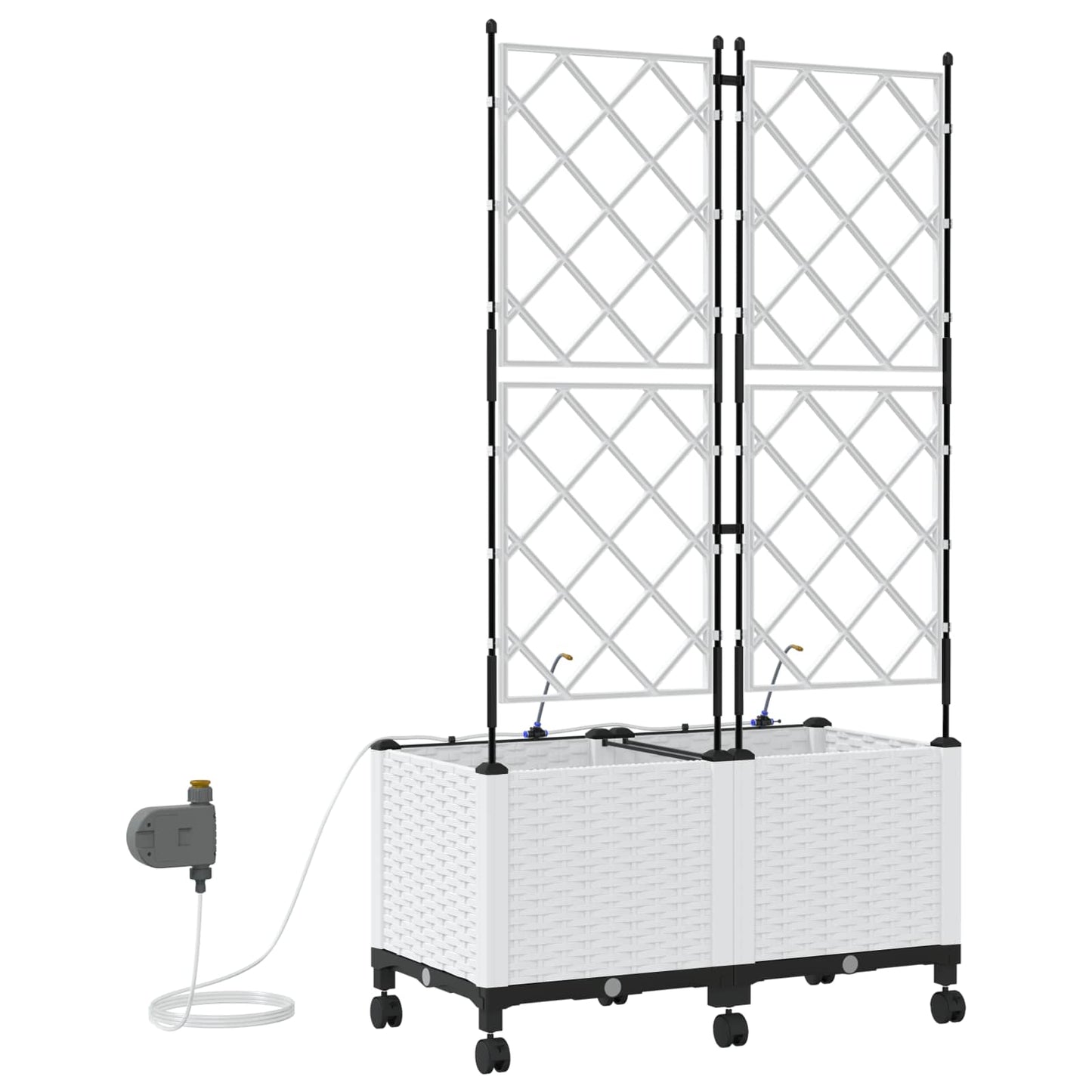 Tuin Pot met Irrigatie en Wielen 2 st Wit 80 x 40 x 148 cm PP