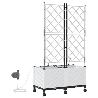 Tuin Pot met Irrigatie en Wielen 2 st Wit 80 x 40 x 148 cm PP