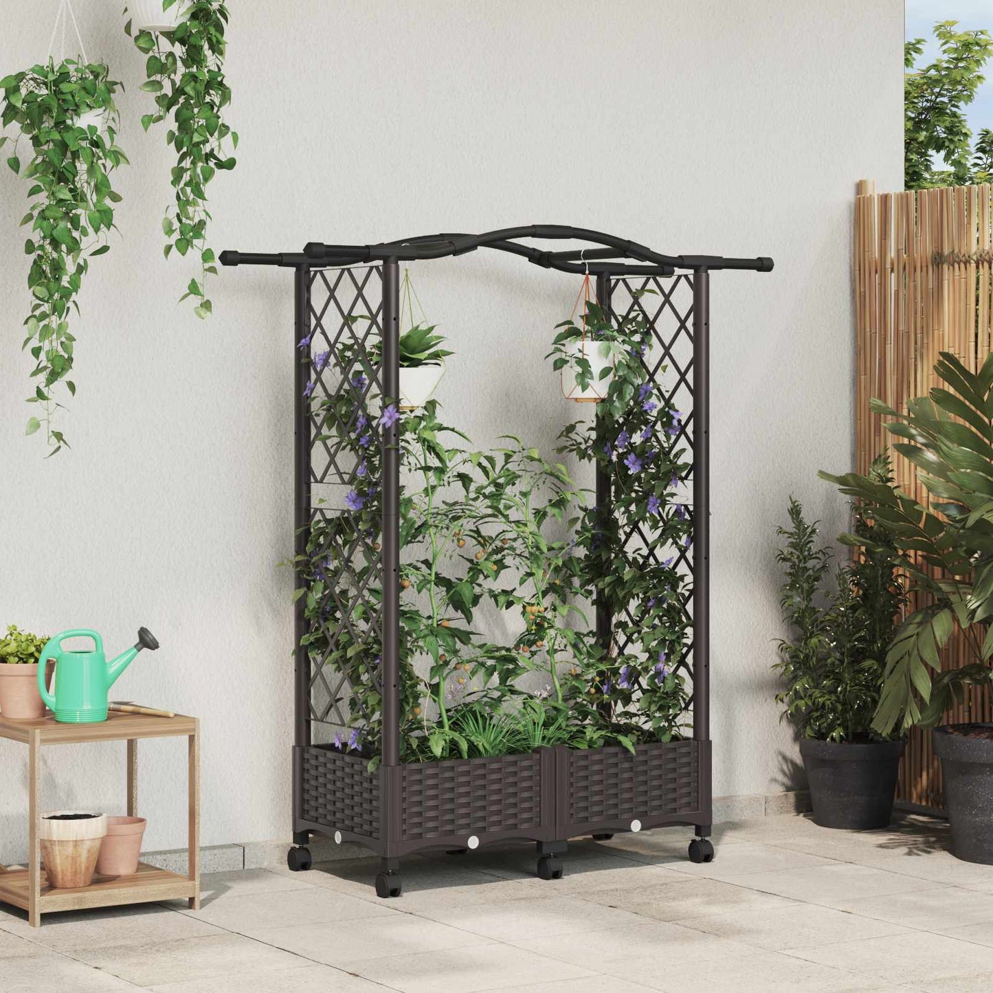 Verhoogd Bed met Trellis en Dak Bruin 124 x 40 x 129 cm PP