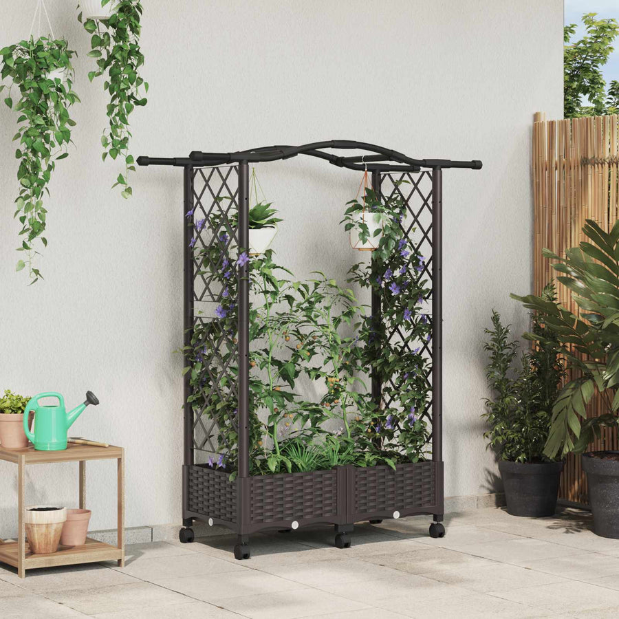 Verhoogd Bed met Trellis en Dak Bruin 124 x 40 x 129 cm PP