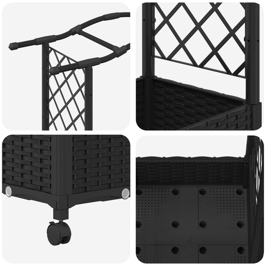 Verhoogd Bed met Trellis en Dak Zwart 124 x 40 x 129 cm PP