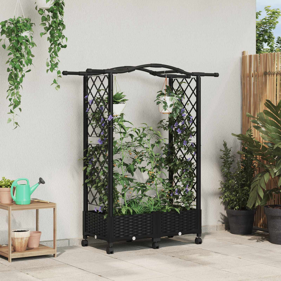 Verhoogd Bed met Trellis en Dak Zwart 124 x 40 x 129 cm PP