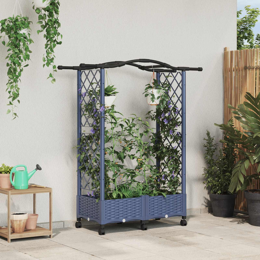 Verhoogd Bed met Trellis en Dak Grijs 124 x 40 x 129 cm PP