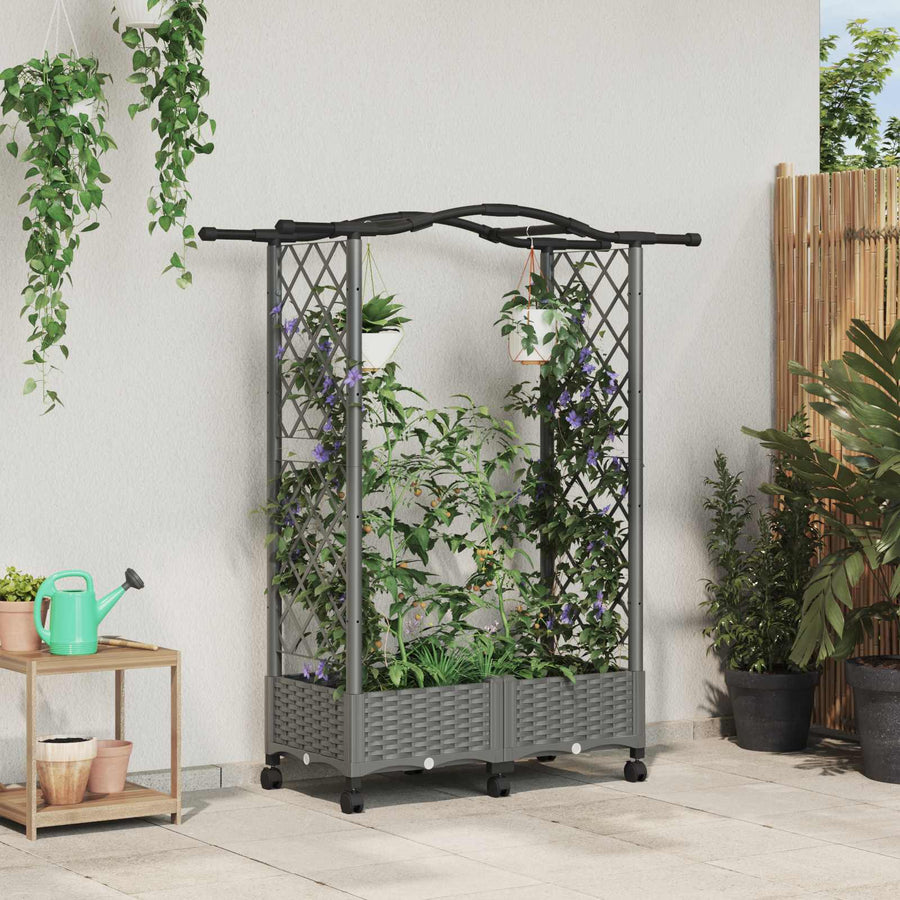 Verhoogd Bed met Trellis en Dak Lichtgrijs 124 x 40 x 129 cm PP