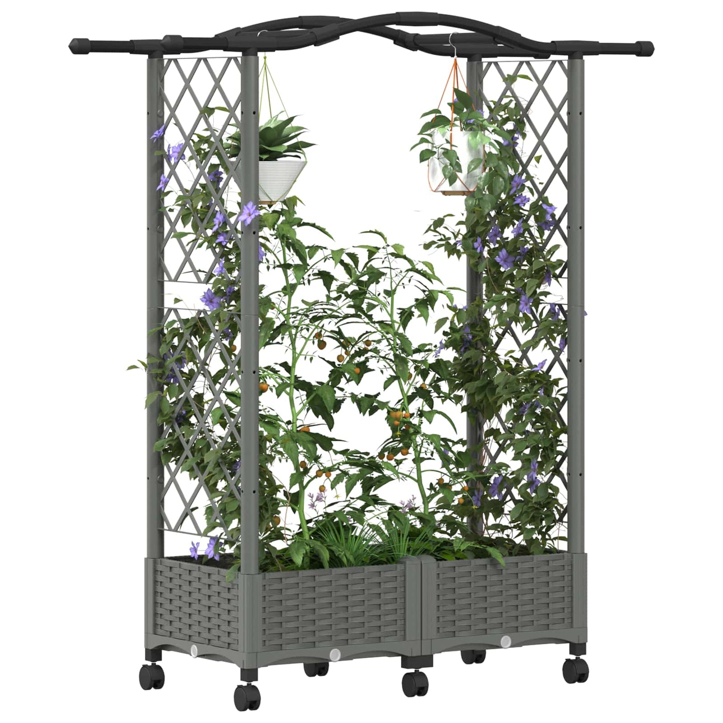 Verhoogd Bed met Trellis en Dak Lichtgrijs 124 x 40 x 129 cm PP