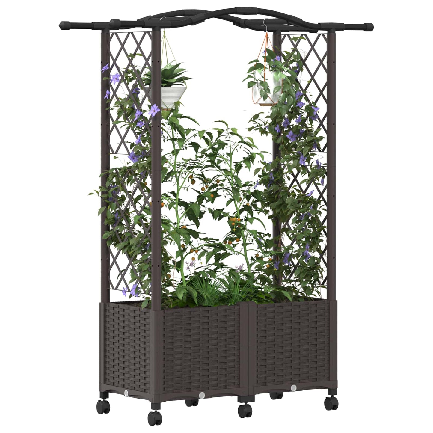 Verhoogd Bed met Trellis en Dak Bruin 125 x 40 x 144 cm PP