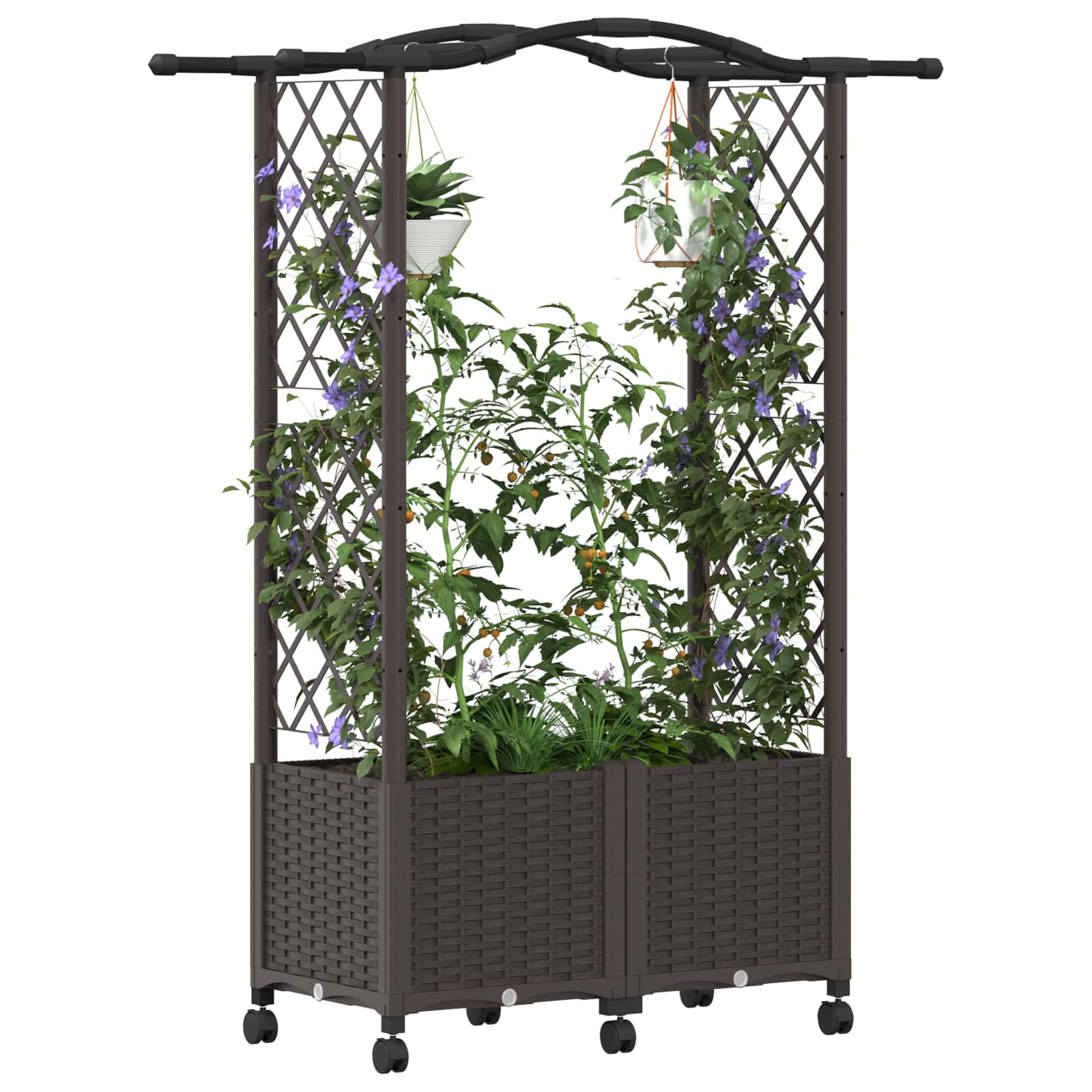 Verhoogd Bed met Trellis en Dak Bruin 125 x 40 x 144 cm PP