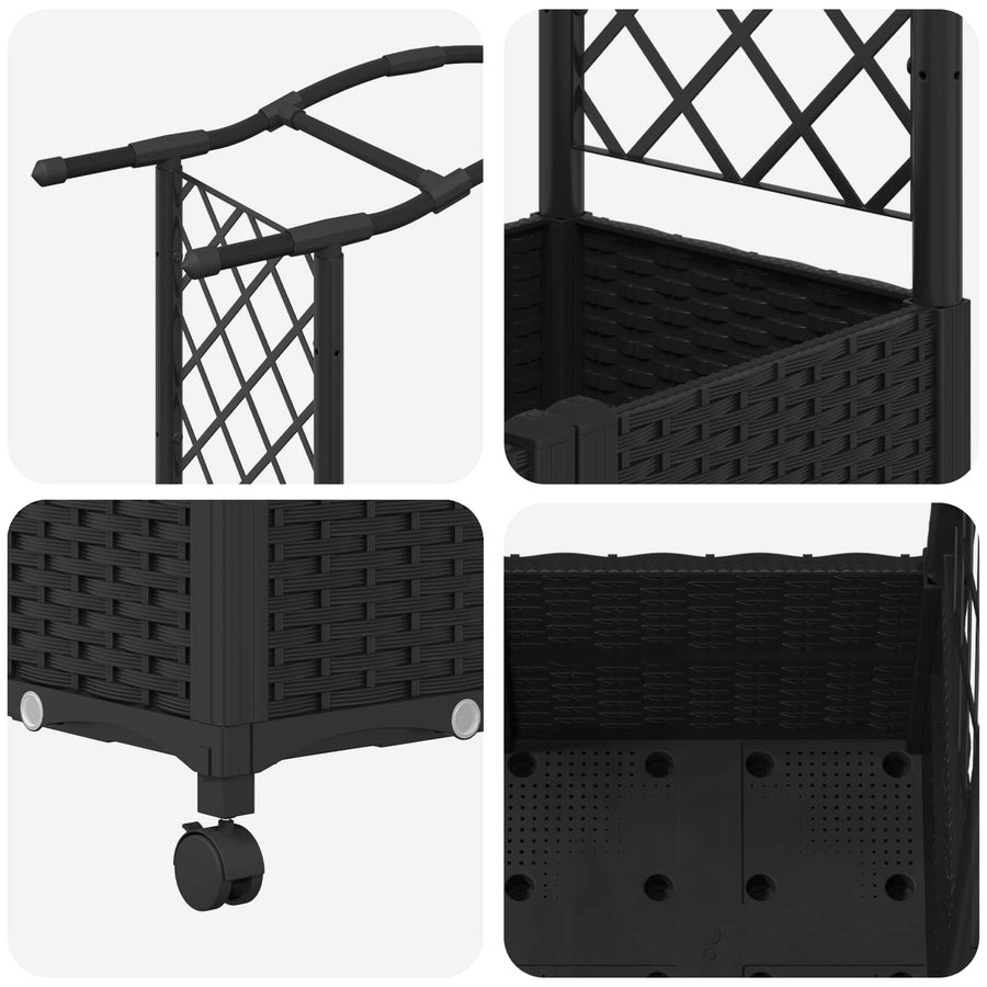 Verhoogd Bed met Trellis en Dak Zwart 125 x 40 x 144 cm PP
