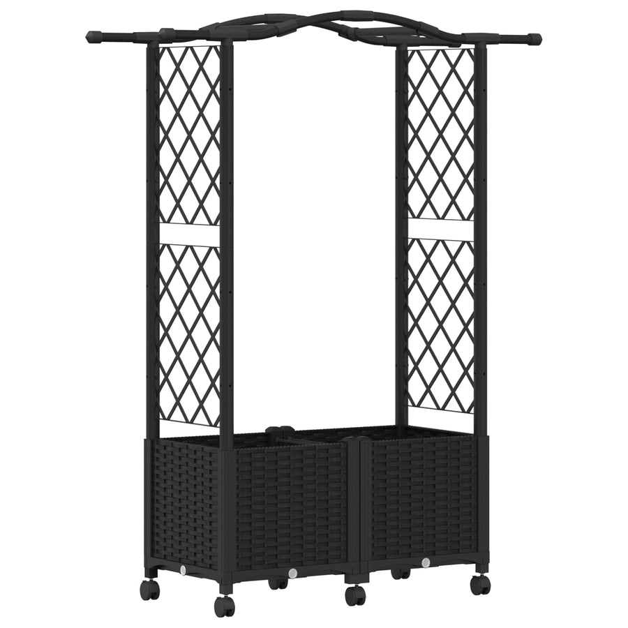 Verhoogd Bed met Trellis en Dak Zwart 125 x 40 x 144 cm PP