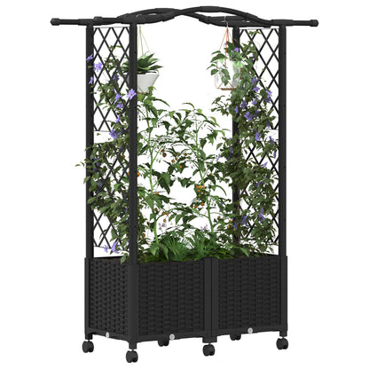 Verhoogd Bed met Trellis en Dak Zwart 125 x 40 x 144 cm PP