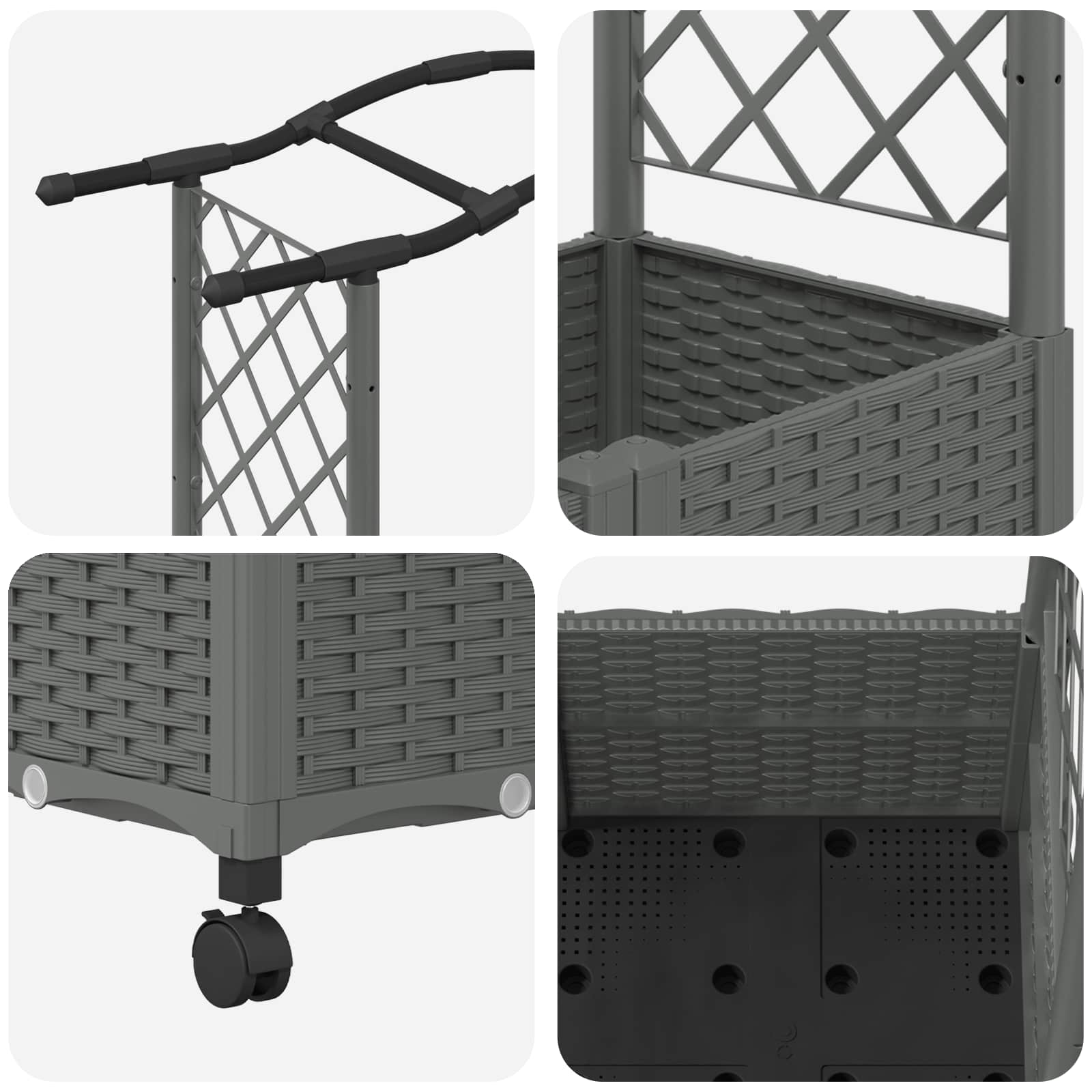 Verhoogd Bed met Trellis en Dak Lichtgrijs 125 x 40 x 144 cm PP