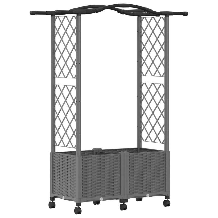 Verhoogd Bed met Trellis en Dak Lichtgrijs 125 x 40 x 144 cm PP