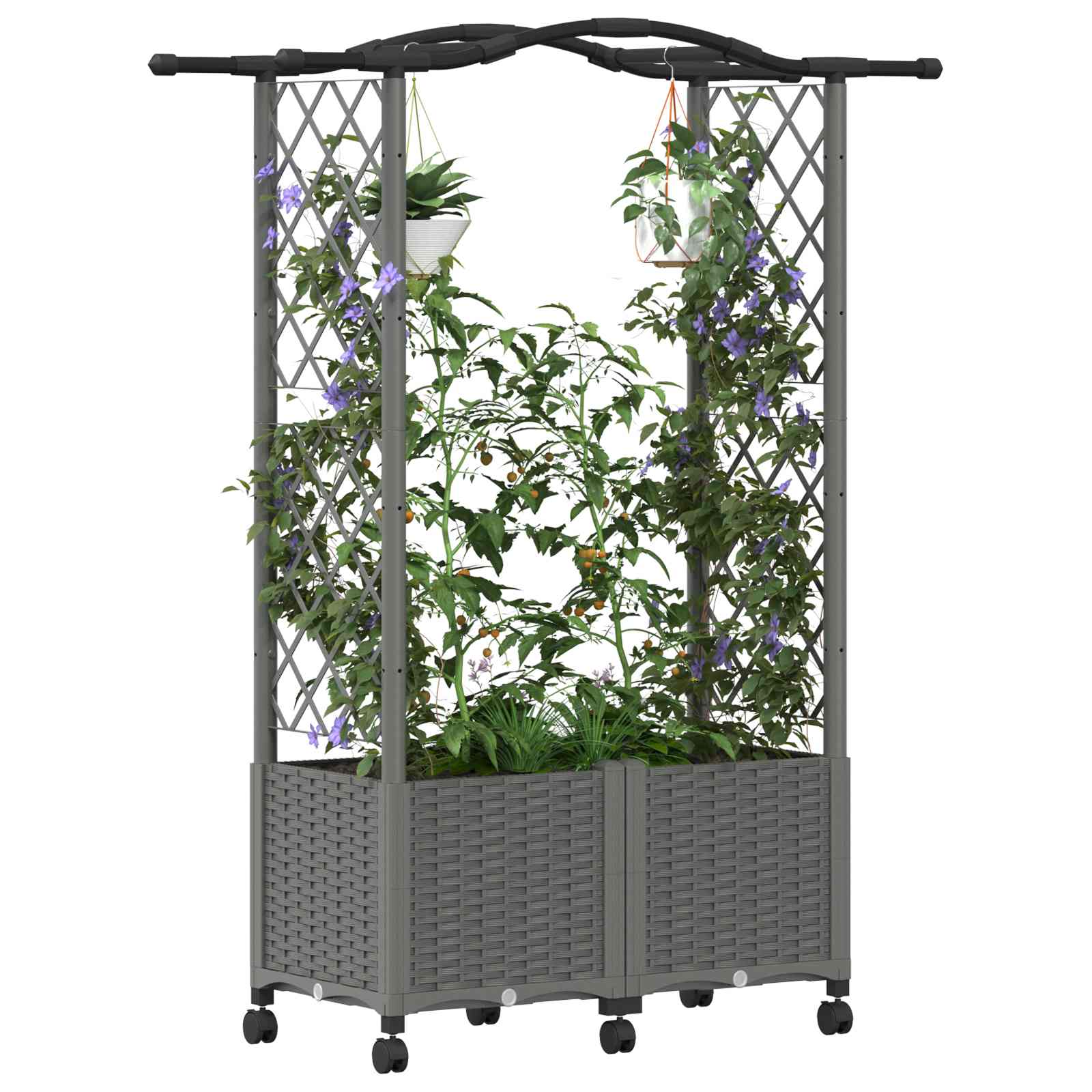 Verhoogd Bed met Trellis en Dak Lichtgrijs 125 x 40 x 144 cm PP