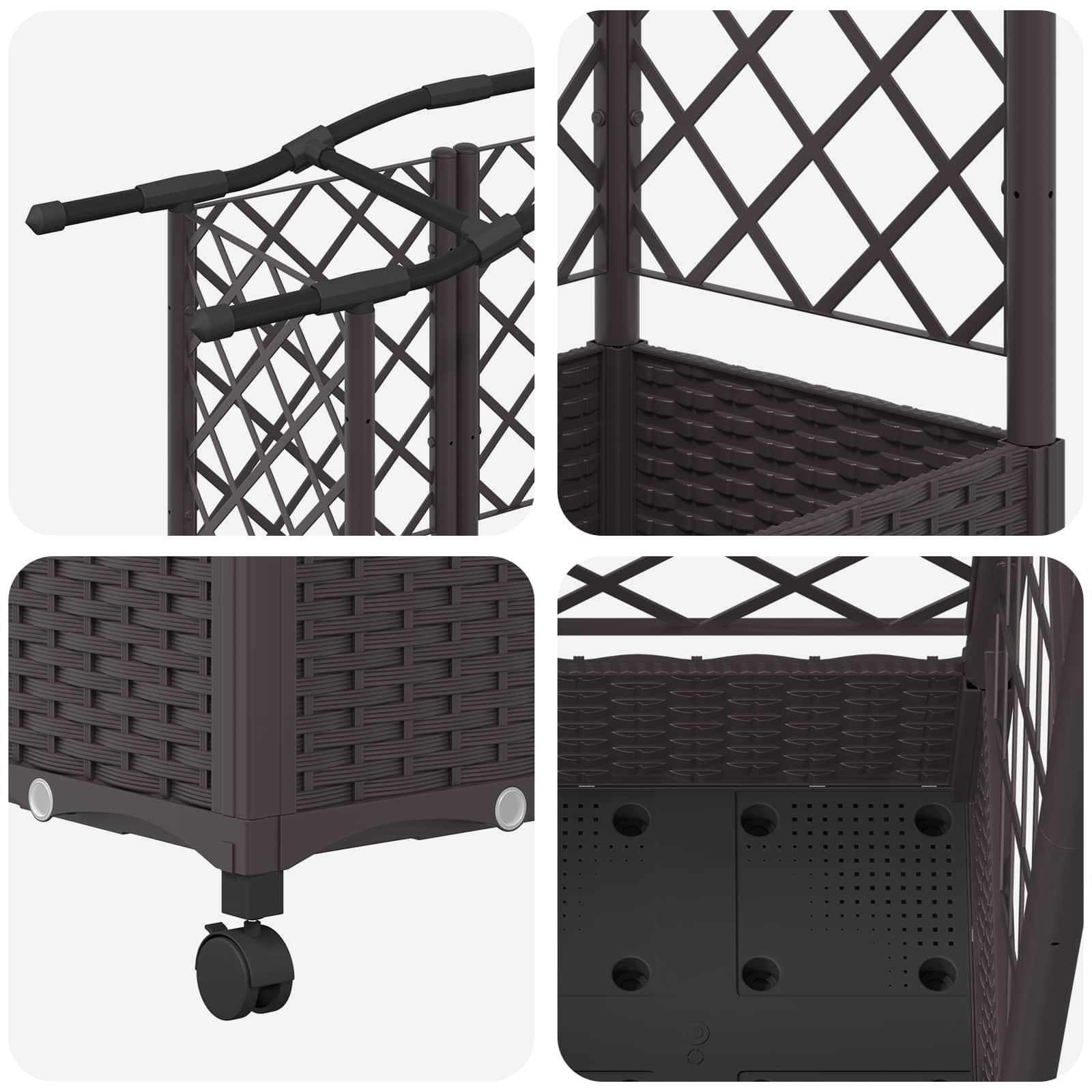 Verhoogd Bed met Trellis en Dak Bruin 124 x 40 x 129 cm PP