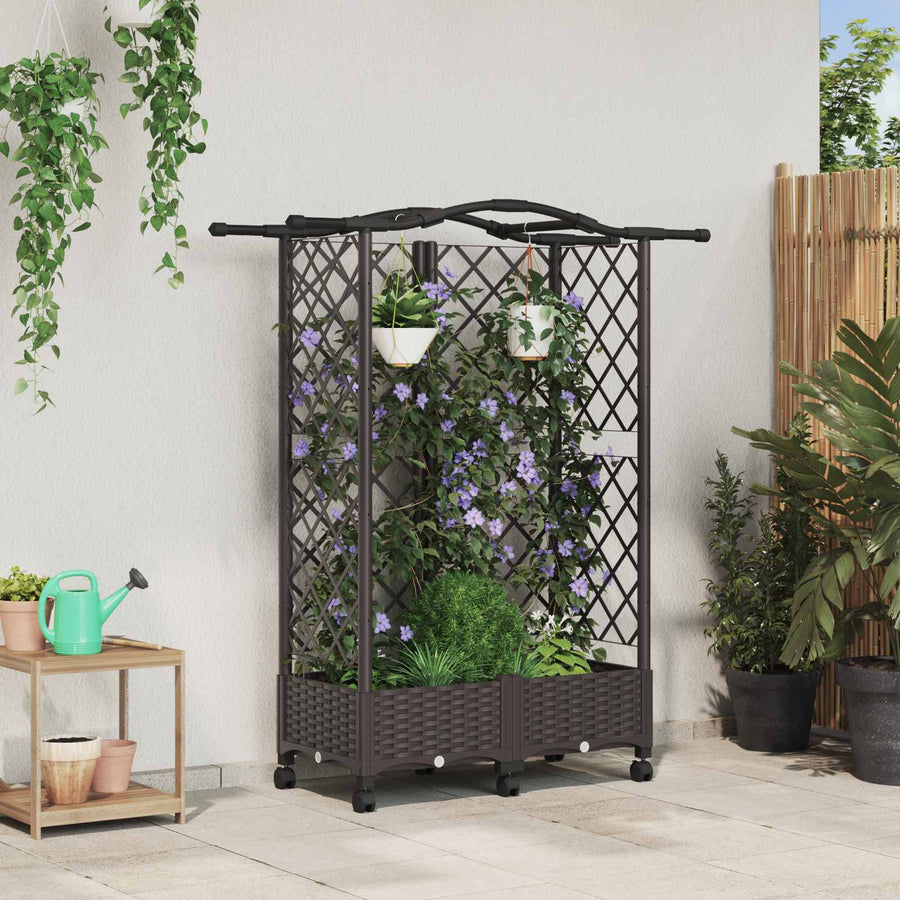 Verhoogd Bed met Trellis en Dak Bruin 124 x 40 x 129 cm PP