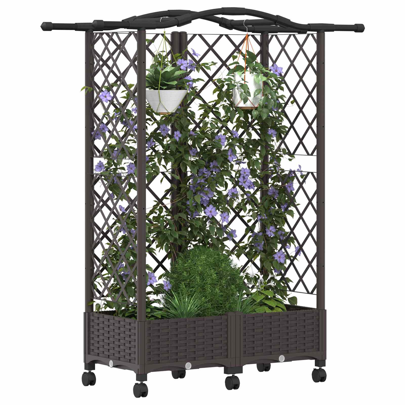 Verhoogd Bed met Trellis en Dak Bruin 124 x 40 x 129 cm PP