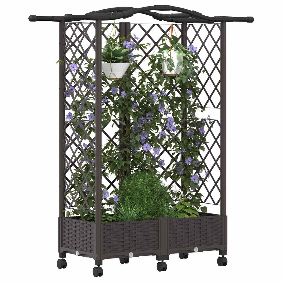 Verhoogd Bed met Trellis en Dak Bruin 124 x 40 x 129 cm PP