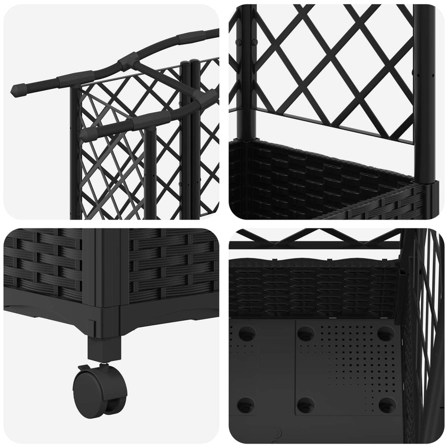Verhoogd Bed met Trellis en Dak Zwart 124 x 40 x 129 cm PP
