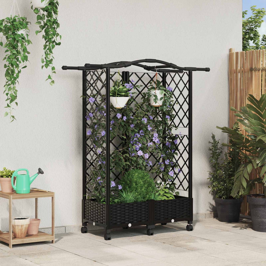Verhoogd Bed met Trellis en Dak Zwart 124 x 40 x 129 cm PP
