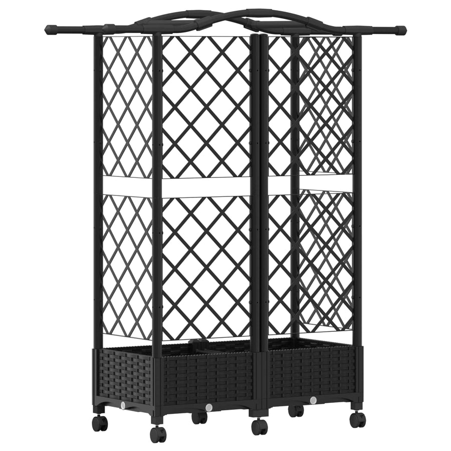 Verhoogd Bed met Trellis en Dak Zwart 124 x 40 x 129 cm PP