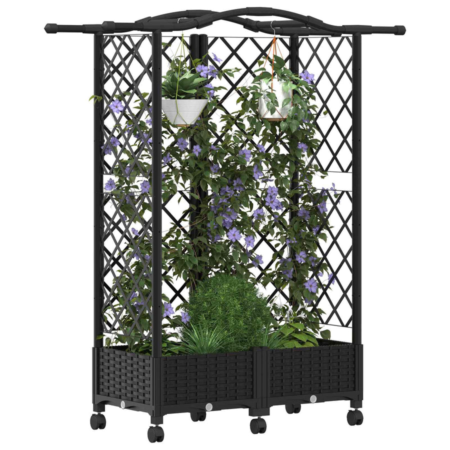 Verhoogd Bed met Trellis en Dak Zwart 124 x 40 x 129 cm PP