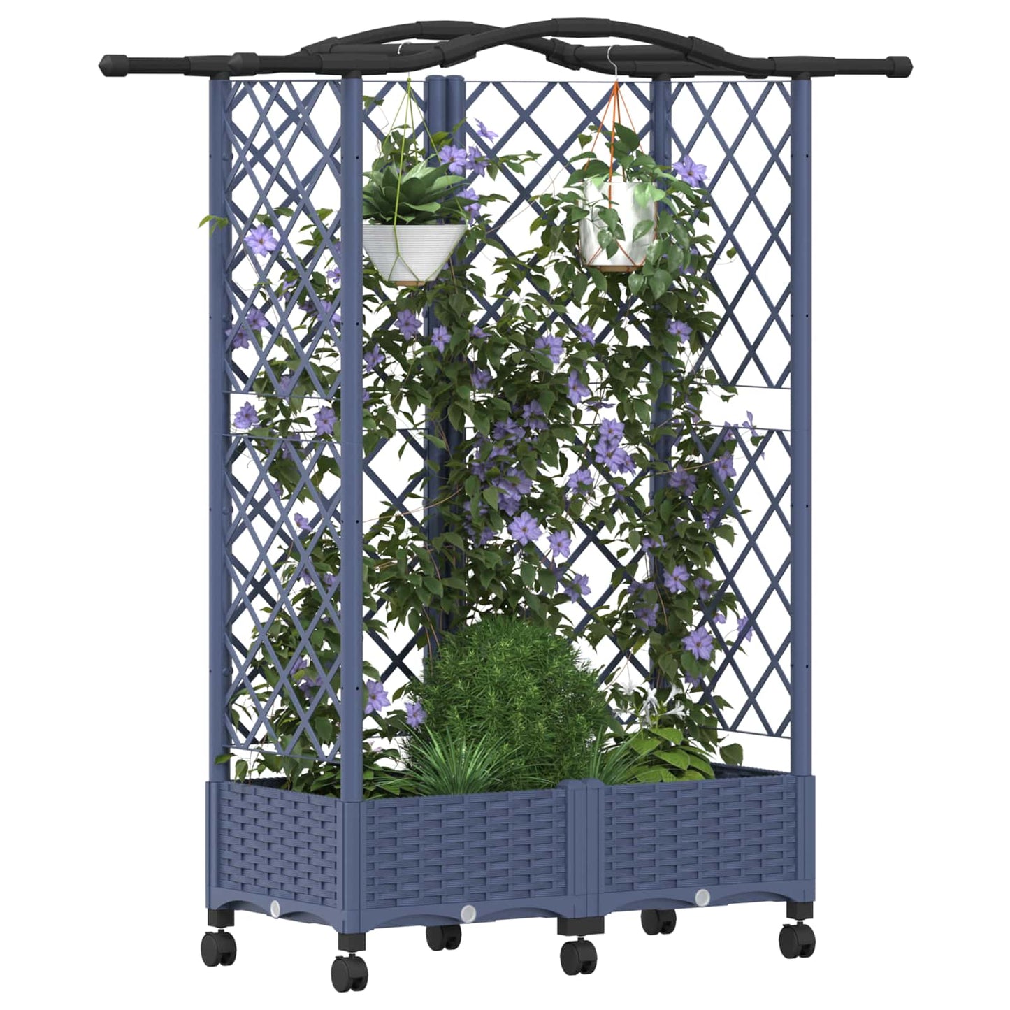 Verhoogd Bed met Trellis en Dak Grijs 124 x 40 x 129 cm PP