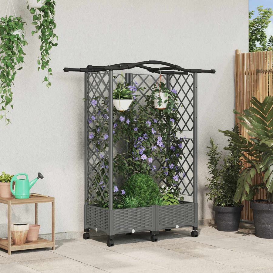Verhoogd Bed met Trellis en Dak Lichtgrijs 124 x 40 x 129 cm PP