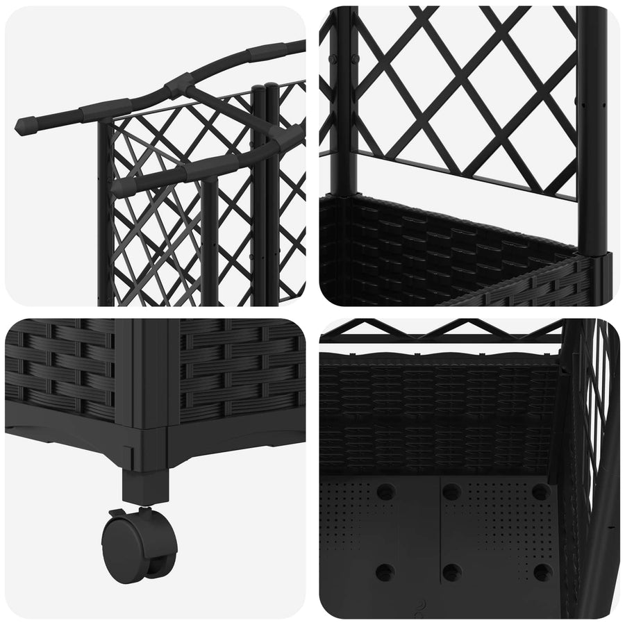 Verhoogd Bed met Trellis en Dak Zwart 122 x 40 x 144 cm PP