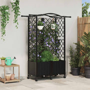 Verhoogd tuinbed met trellis en dak 122x40x144 cm zwart