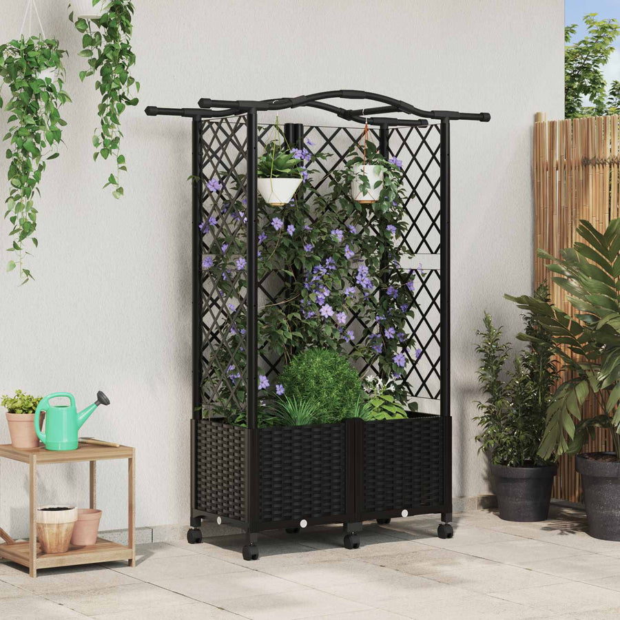 Verhoogd Bed met Trellis en Dak Zwart 122 x 40 x 144 cm PP