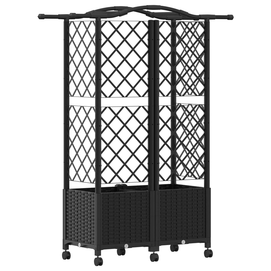 Verhoogd Bed met Trellis en Dak Zwart 122 x 40 x 144 cm PP