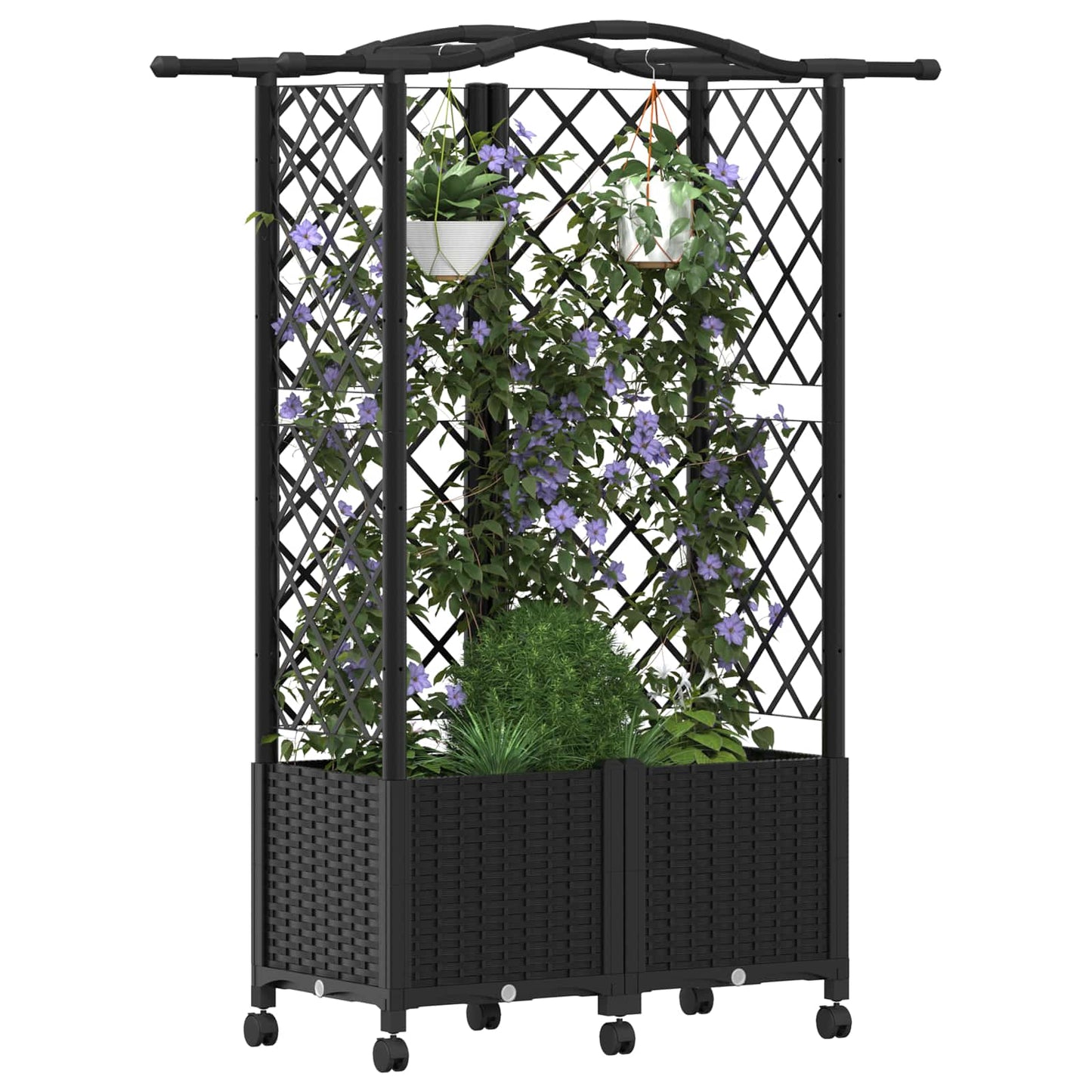 Verhoogd Bed met Trellis en Dak Zwart 122 x 40 x 144 cm PP