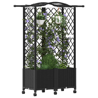 Verhoogd Bed met Trellis en Dak Zwart 122 x 40 x 144 cm PP