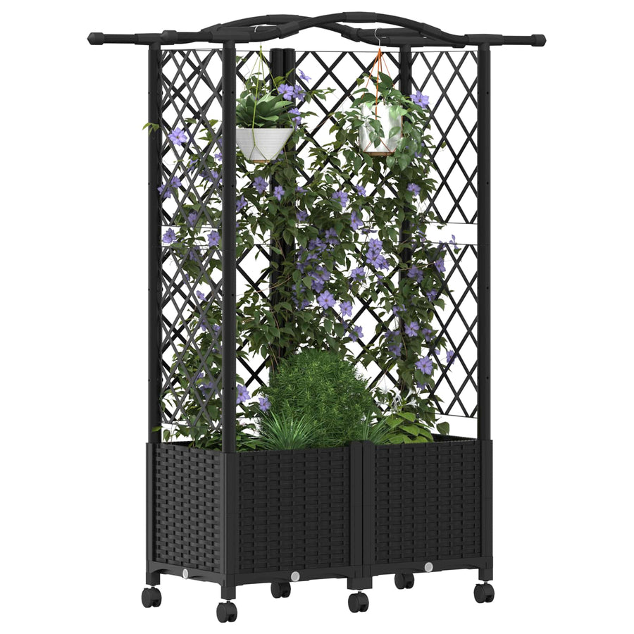 Verhoogd Bed met Trellis en Dak Zwart 122 x 40 x 144 cm PP
